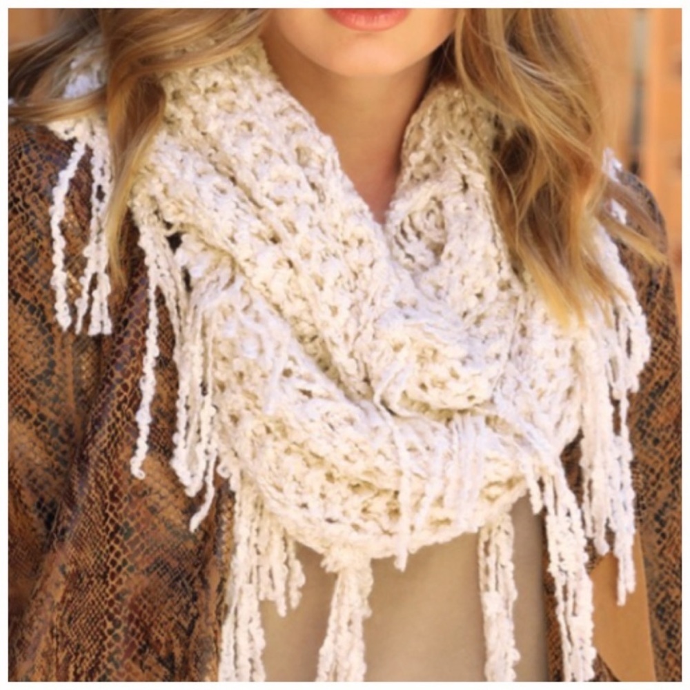 Ivory fringe boho infinity scarf